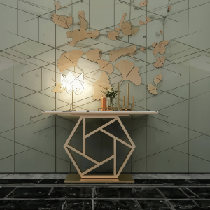 Gold Luxury Console Table Laminated Top with Metal Frame (WS0140)