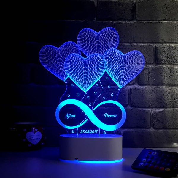 Shxx 3D Love Heart Nachtlicht Lampe Illusion 7 Farbe Changing Touch Schalter  Tisch Schreibtisch Dekoration Lampen Acryl Flat Abs Base USB Kabel  Geburtstag Geschenk X