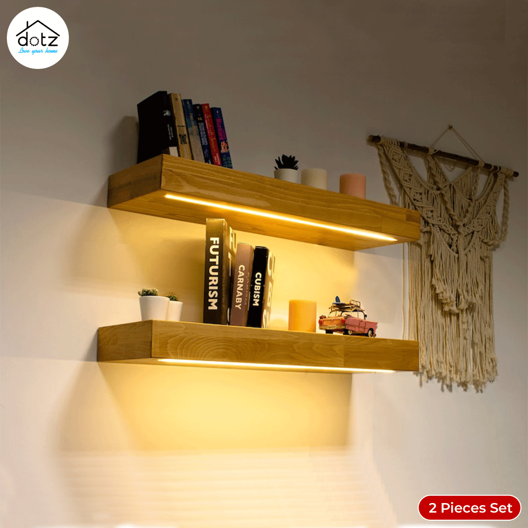 Natural Floating Shelf with LED Lights, Wood Shelf (WS0162). - Image 7