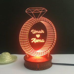 Customized Couple Name Diamond Ring 3D Illusion Lamp (IL0113)