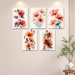 5 Piece Floral Wooden  Tiles