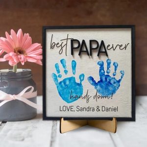 Personalized Best Papa Ever Handprint Sign