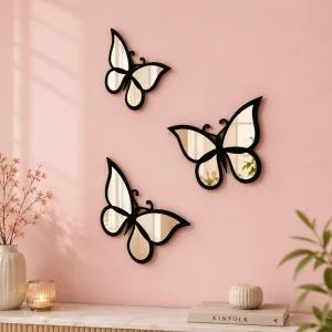 3D Black Silver Butterfly Set