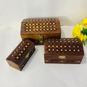 Wooden Jewelry Box- Brass Net