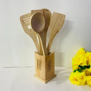 Wooden Spoon Set White with Jar