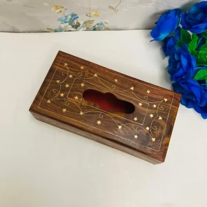 Wooden Tissue Box - Brass