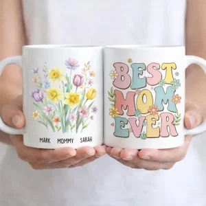 Best Mom Ever Floral Mug with Names