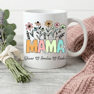 Personalized Mama Floral Mug Custom Kids Names