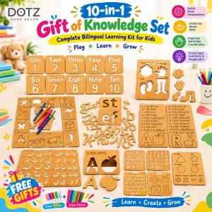 10-in-1 Wooden Learning Bundle – Alphabets, Urdu, Numbers, Shapes & Body Parts + Free Gifts | Dotz