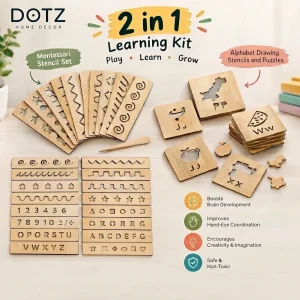 2-in-1 Bundle – Urdu Alphabet Stencils & Puzzle Tiles | Educational Tracing & Learning Kit for Kids | Dotz