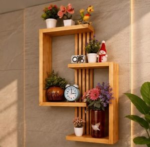 Wooden Ladder Wall Shelf – Multi-Tier Display Rack (WS0335)