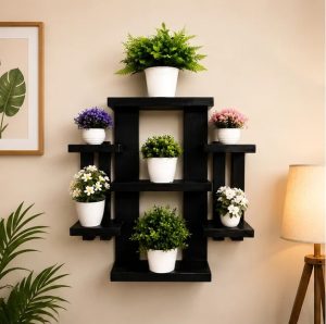 Wooden Black Geometric Display Wall Shelf (WS0336)