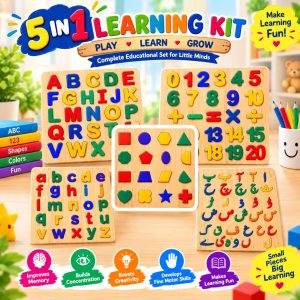 5-in-1 Wooden Alphabet, Number, Shape & Urdu Learning Boards | Dotz